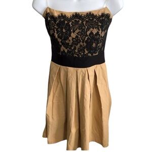 Mystic Size Medium Tan Black Black Lace Strapless Short Semi Formal Dress